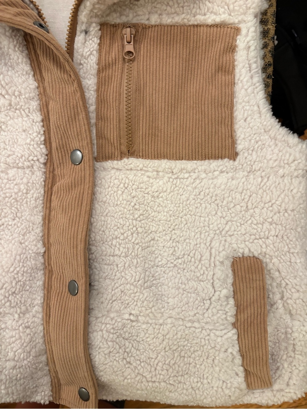 Thread & Supply Cream Sherpa Vest with Tan Corduroy Accents - Picture 5 of 8